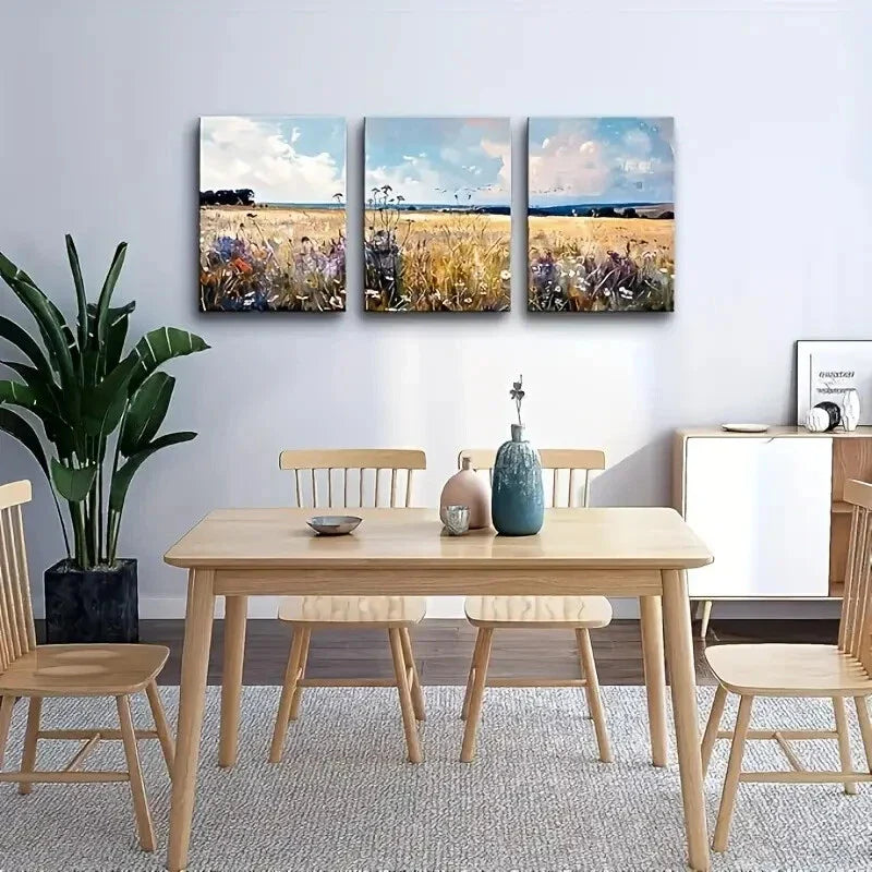 3pcs  field landscape painting abstract  Metal Print Ready to Hang Art