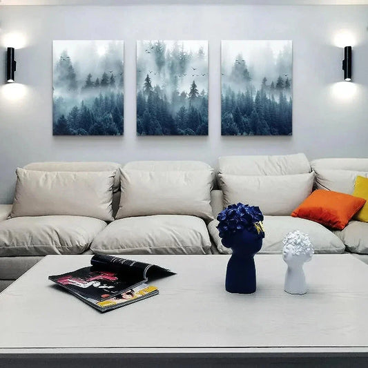 3pcs Misty Forests Tree Snowy Metal Print Ready to Hang Art