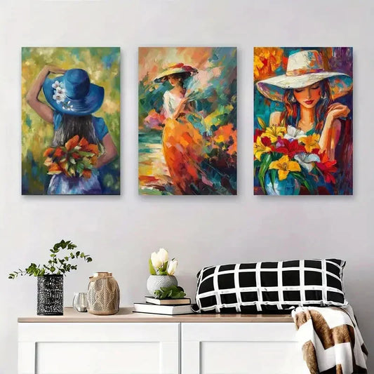 3pcs Vibrant Abstract Boho Floral Metal Print Ready to Hang Art