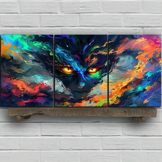 3pcs Colourful Abstract Demon Face Metal Print Ready to Hang Art