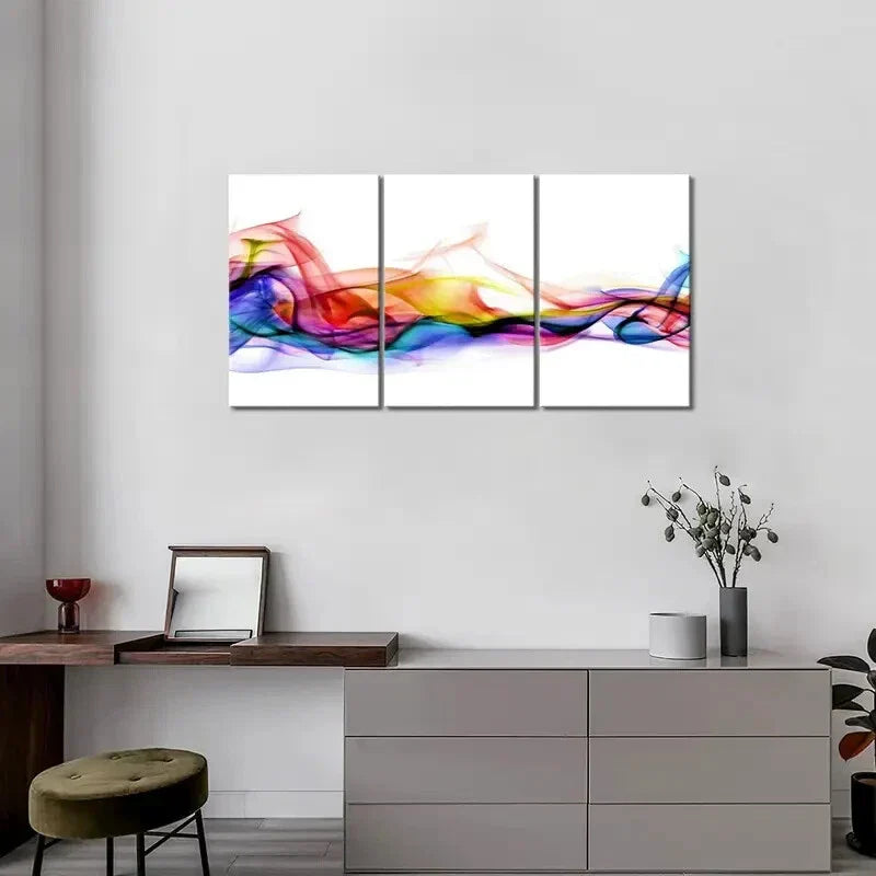 3pcs Fresh Look Color Abstract Smoke Metal Print Ready to Hang Art
