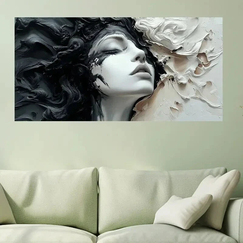 Abstract Black and White Face Wall Art Canvas Office Home Room Framed 120x60cm