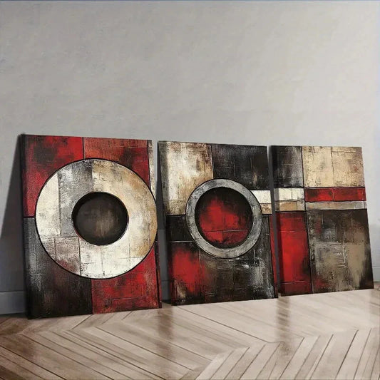 3pcs Abstract art painting of circles and rings Wall Art Set Canvas Framed 40x60cm - High Quality Print 100% Australian Made Wall Canvas Ready to Hang