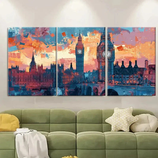 3pcs London Modern Maximalist European Metal Print Ready to Hang Art