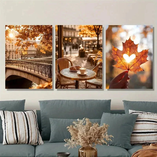 3pcs warmth of the city, the autumn scenery Metal Print Ready to Hang Art