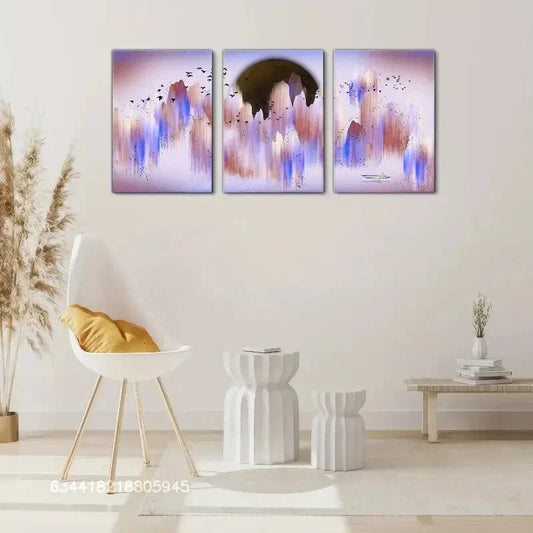 3pcs Flying birds, mountains, boats, landscape Metal Print Ready to Hang Art