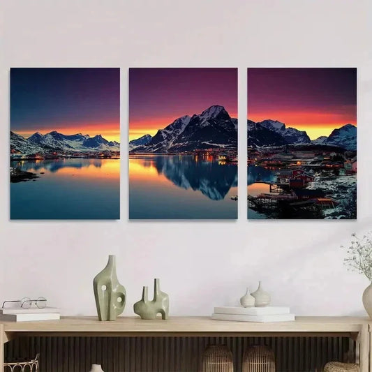 3pcs Scenic Mountain Sunset Landscape Modern Wall Art Set Canvas Framed 40x60cm - High Quality Print 100% Australian Made Wall Canvas Ready to Hang