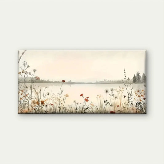 Flowers And Lakes Nature Wall Art Canvas Office Home Room Framed 80x45cm