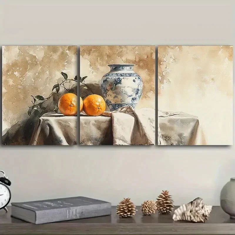 3pcs Still life painting of an old vase  Wall Art Set Canvas Framed 40x60cm - High Quality Print 100% Australian Made Wall Canvas Ready to Hang