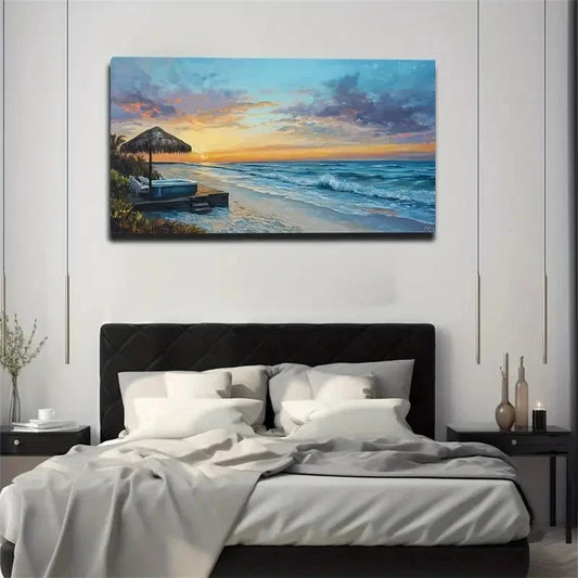 Bohemian Modern Seaside Sunset Wall Art Canvas Office Home Room Framed 120x60cm