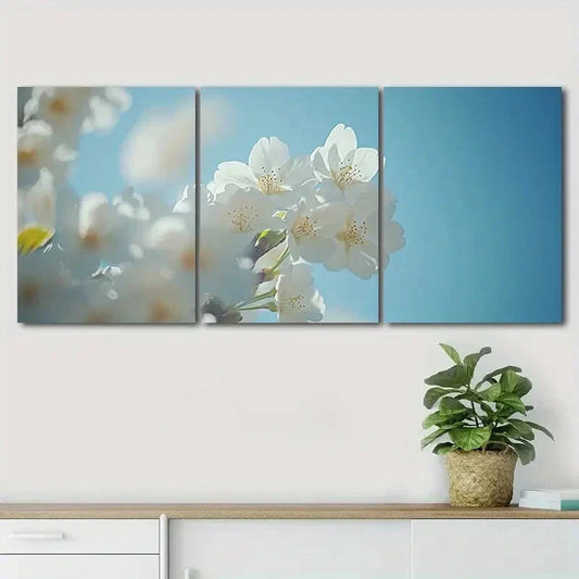 3pcs White Cherry Blossoms Beauty Nature Perfect Wall Art Set Canvas Framed 40x60cm - High Quality Print 100% Australian Made Wall Canvas Ready to Hang