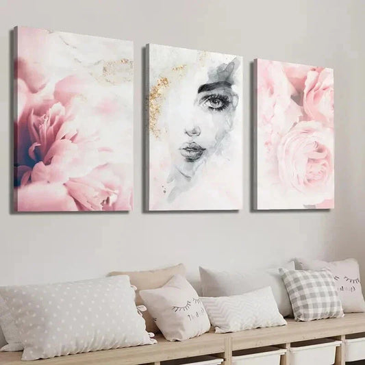 3pcs Beautiful Woman Face Abstract Wall Art Set Canvas Framed 40x60cm - High Quality Print 100% Australian Made Wall Canvas Ready to Hang