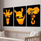 3pcs Giraffe Rhino Elephant at Sunset Wall Art Set Canvas Framed 40x60cm - High Quality Print 100% Australian Made Wall Canvas Ready to Hang