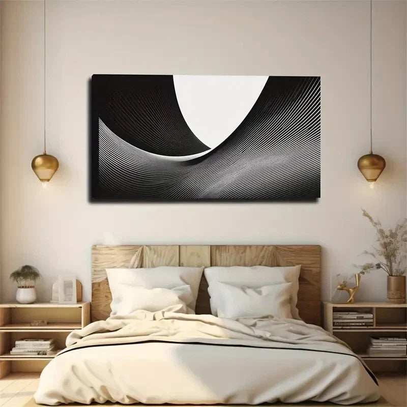 Abstract Pattern Black Wall Art Canvas Office Home Room Framed 80x45cm