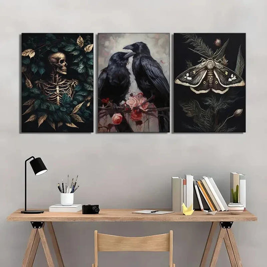 3pcs Animals on Dark Background Gothic Art Metal Print Ready to Hang Art