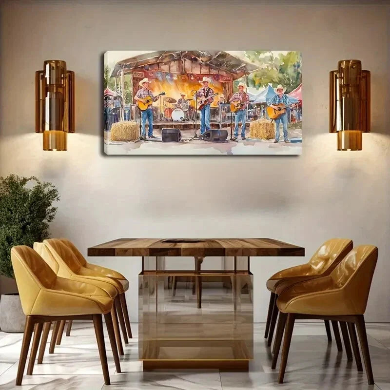 Rustic Country Music Concert Wall Art Canvas Office Home Room Framed 120x60cm