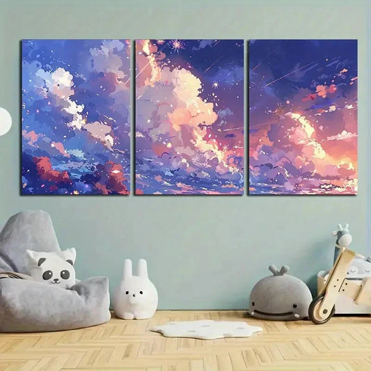 3pcs Baiyun White Clouds and Sunset Metal Print Ready to Hang Art