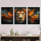 3pcs Lion Vibrant Blue & Orange Metal Print Ready to Hang Art