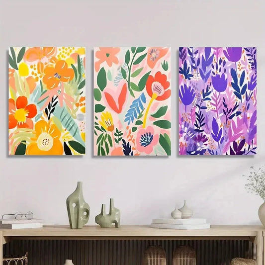 3pcs Vintage floral, colorful botanical floral Metal Print Ready to Hang Art