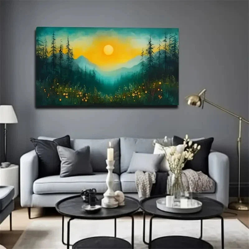 Warm Sunlight Serene Mountain Wall Art Canvas Office Home Room Framed 120x60cm