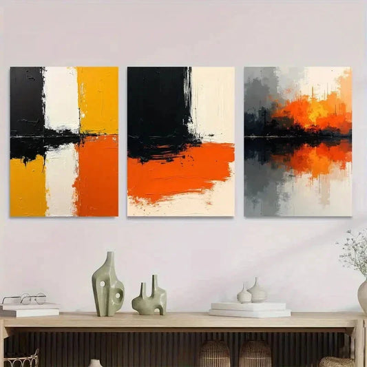 3pcs Modern Orange Black White Geometric Patterns Metal Print Ready to Hang Art