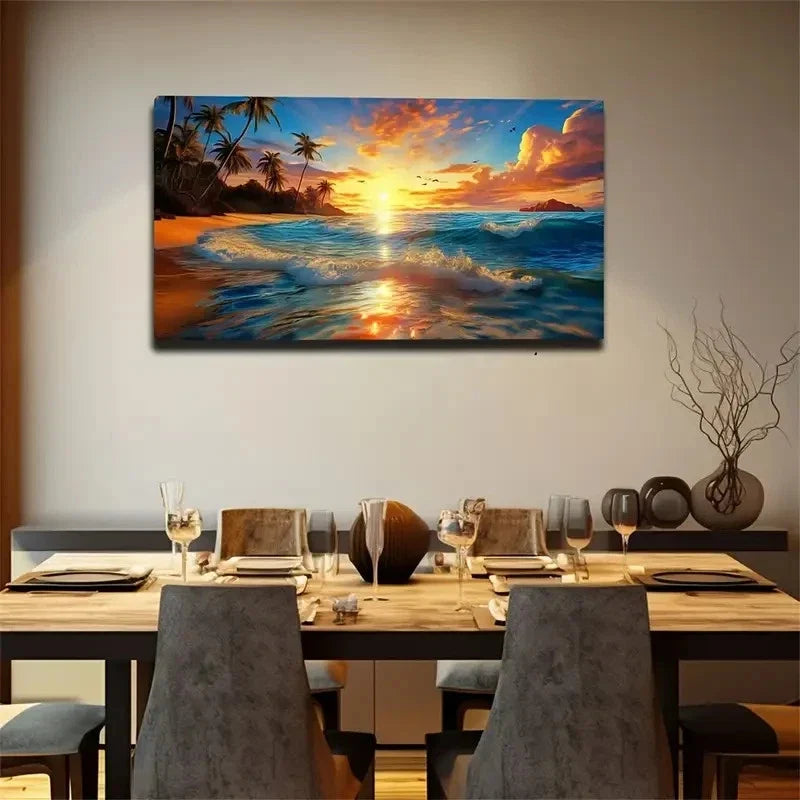 Boho-Chic Seaside Landscape Wall Art Canvas Office Home Room Framed 80x45cm