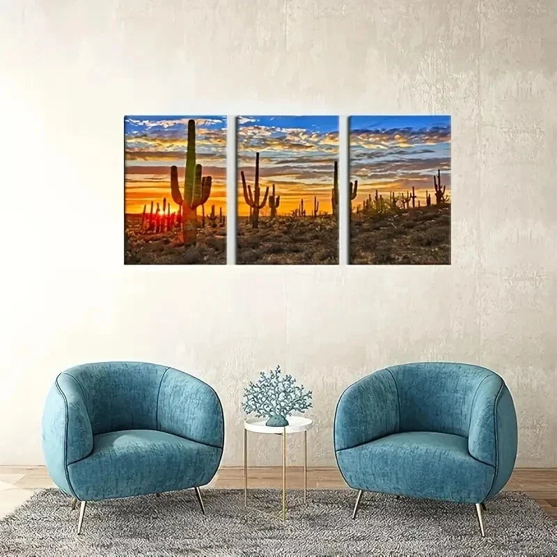 3pcs Arizona Sonoran Desert Sunset & Cactus   Metal Print Ready to Hang Art