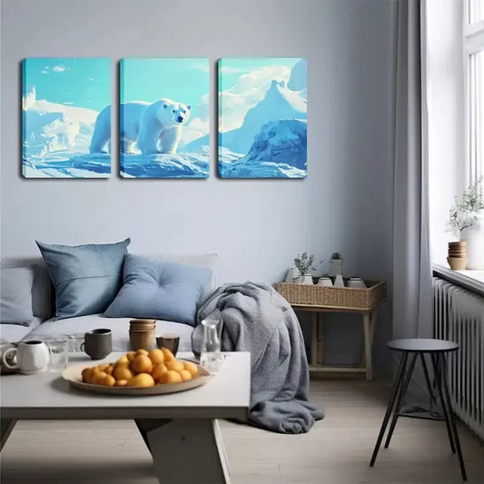 3pcs Polar Bear Above Glacier Wall Art Set Canvas Framed 40x60cm - High Quality Print 100% Australian Made Wall Canvas Ready to Hang