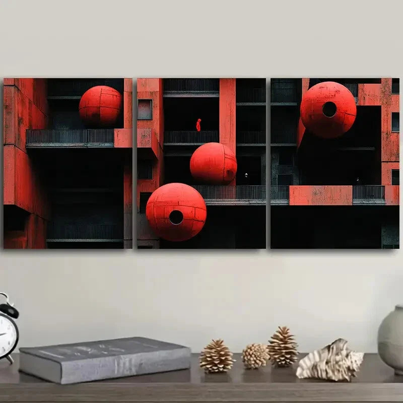 3pcs The red ball on the wallWall Art Set Canvas Framed 40x60cm - High Quality Print 100% Australian Made Wall Canvas Ready to Hang