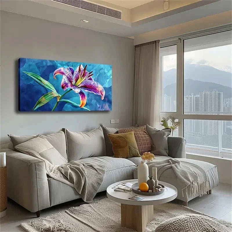Expressionist Style Lily Flower Wall Art Canvas Office Home Room Framed 80x45cm
