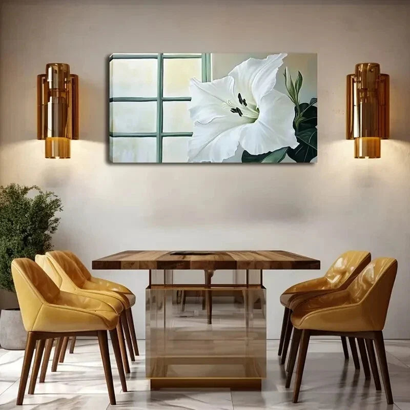 White Lilies & Green Leaves Wall Art Canvas Office Home Room Framed 120x60cm