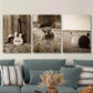 3pcs  Vintage Highland Cow & Guitar Wall Art Set Canvas Framed 40x60cm - High Quality Print 100% Australian Made Wall Canvas Ready to Hang