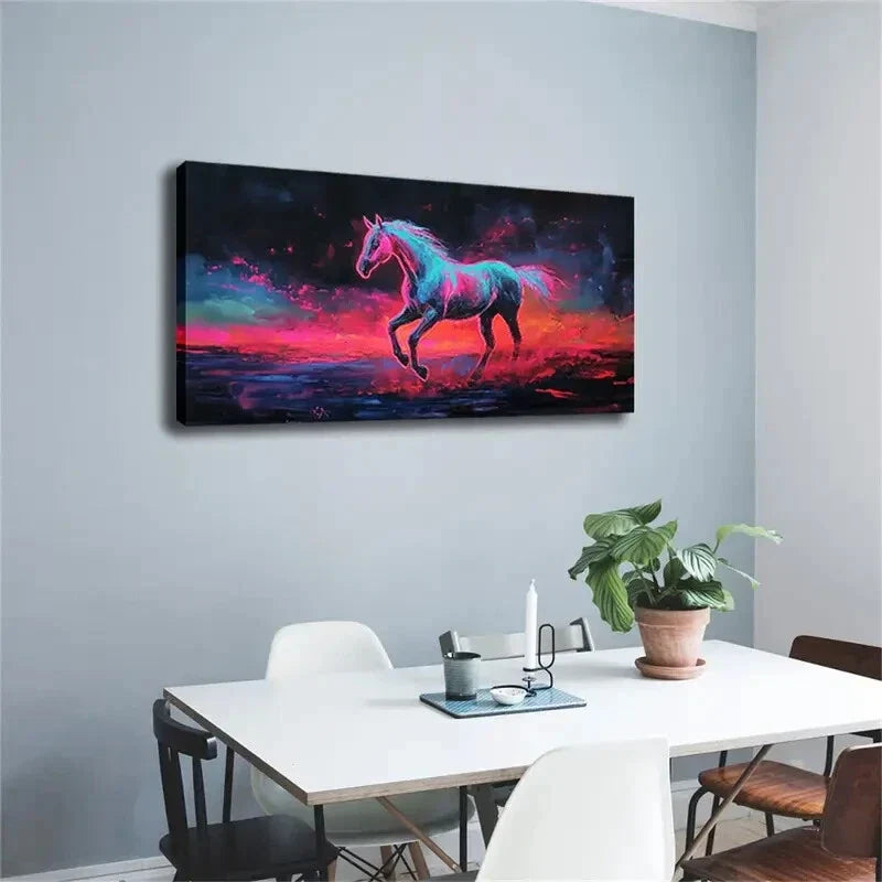Modern Abstract Galloping Horse Wall Art Canvas Office Home Room Framed 120x60cm