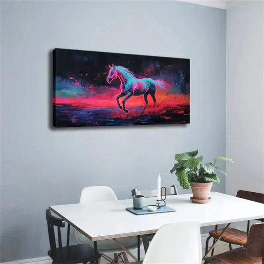 Modern Abstract Galloping Horse Wall Art Canvas Office Home Room Framed 120x60cm