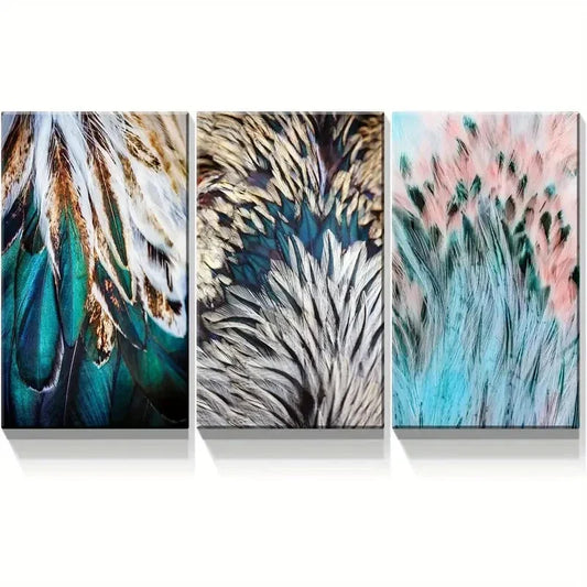 3pcs Feather Modern Decor  Metal Print Ready to Hang Art