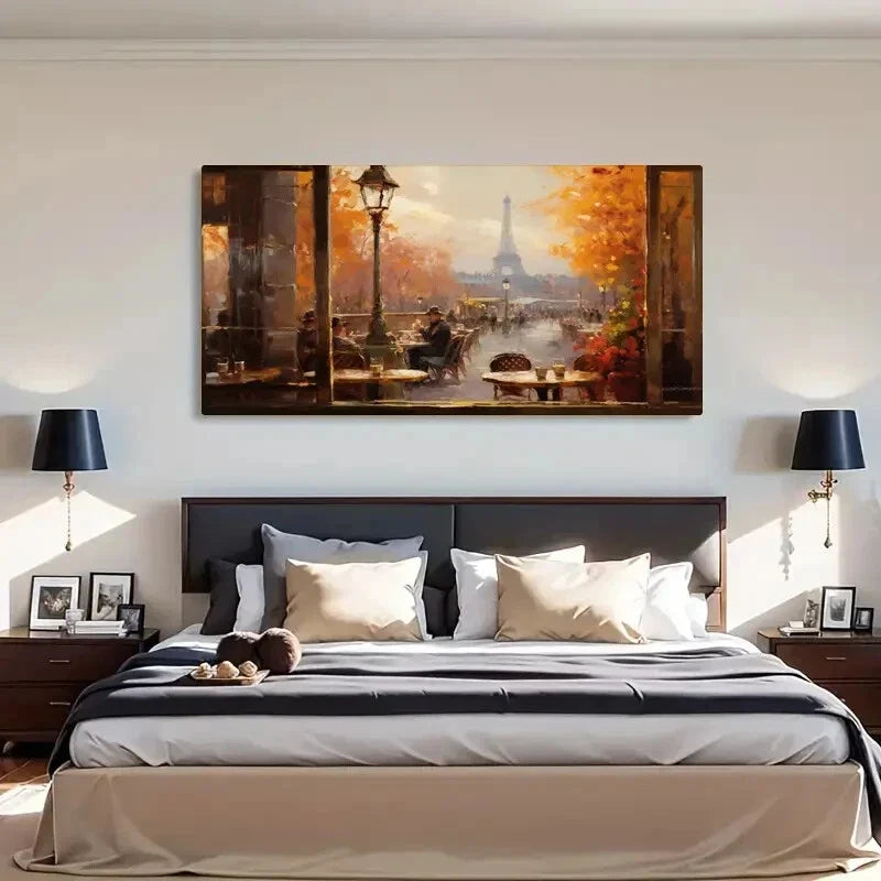 Classic Autumn Cityscape Retro Wall Art Canvas Office Home Room Framed 120x60cm