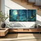 3pcs Enchanted Night Scene with Glowing ButterfliesMetal Print Ready to Hang Art