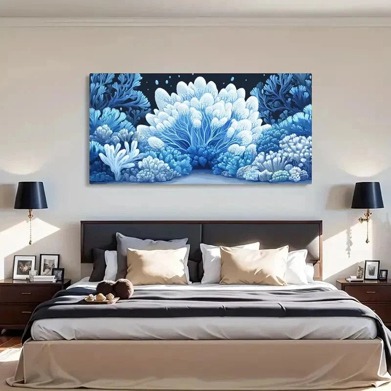 Blue Coral White Sea Underwater Wall Art Canvas Office Home Room Framed 120x60cm