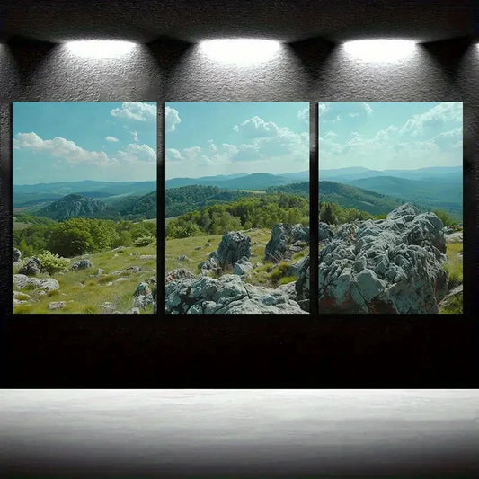 3pcs Mountain Top Scenery Green Forest Metal Print Ready to Hang Art