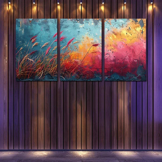 3pcs Abstract Flower Colourful Paintings Metal Print Ready to Hang Art