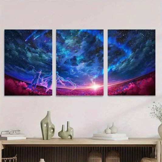 3pcs Starry Night Sky Vibrant Cosmic Scene Wall Art Set Canvas Framed 40x60cm - High Quality Print 100% Australian Made Wall Canvas Ready to Hang