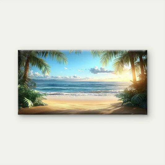 Tropical Beach Sunrise Wall Art Canvas Office Home Room Framed 80x45cm