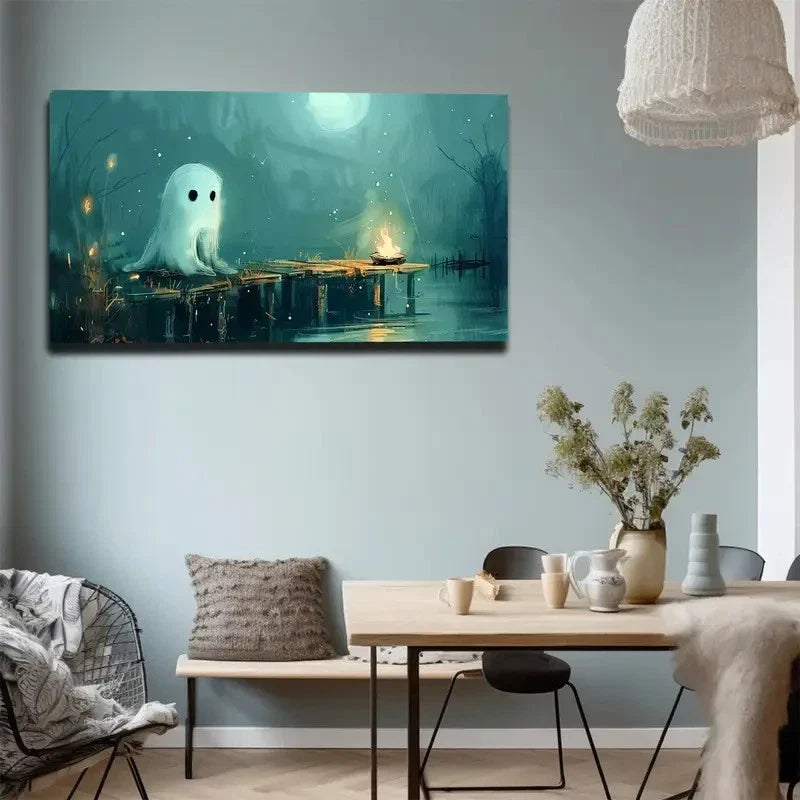 White Ghosts Transverse Orient Wall Art Canvas Office Home Room Framed 80x45cm