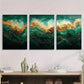 3pcs Elegant Green & Golden Abstract Metal Print Ready to Hang Art