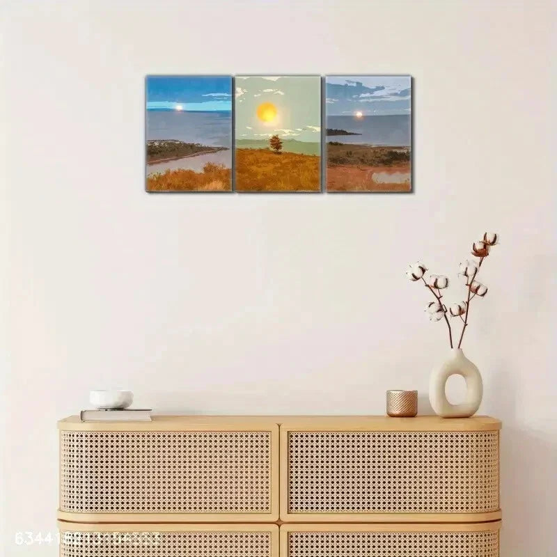 3pcs Abstract Vibrant Sunrise Landscape Metal Print Ready to Hang Art
