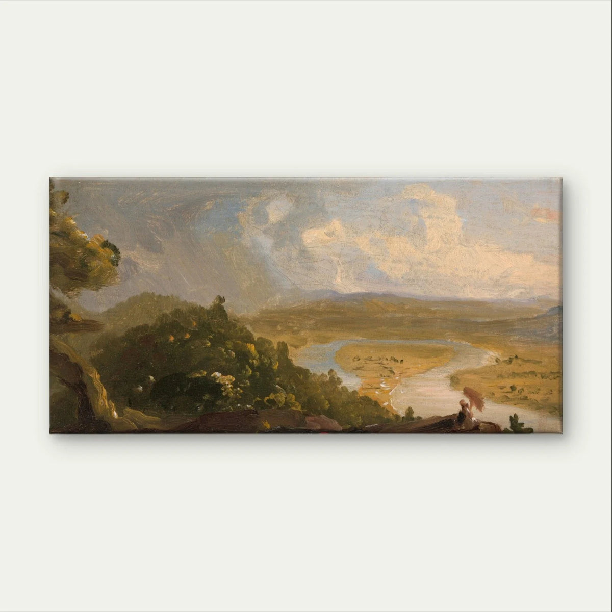 Classical River Valley Landscape Wall Art Canvas Office Home Framed 80x45cm