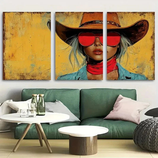 3pcs Cowgirl Western Woman Metal Print Ready to Hang Art
