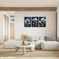 3pcs Blue Flowers Golden Leaves Decoration Metal Print Ready to Hang Art