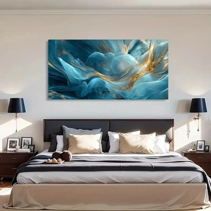 Floral Abstract Golden Ethereal Wall Art Canvas Office Home Room Framed 120x60cm