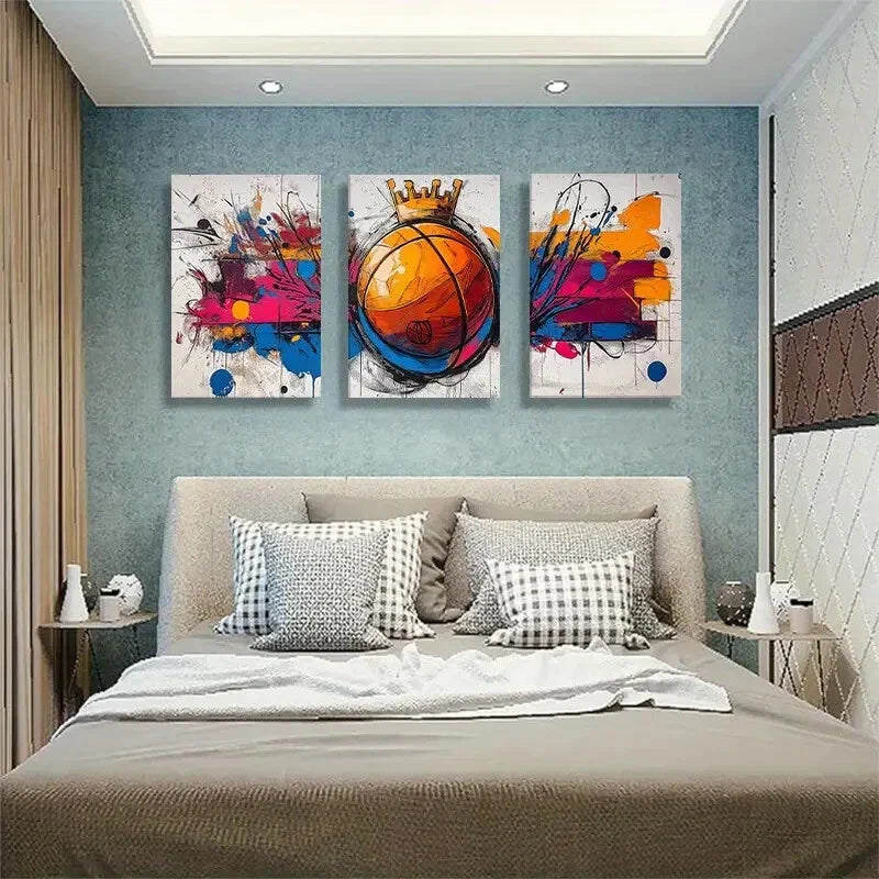 3pcs Basketball Crown Graffiti Sport Perfect Wall Art Set Canvas Framed 40x60cm - High Quality Print 100% Australian Made Wall Canvas Ready to Hang